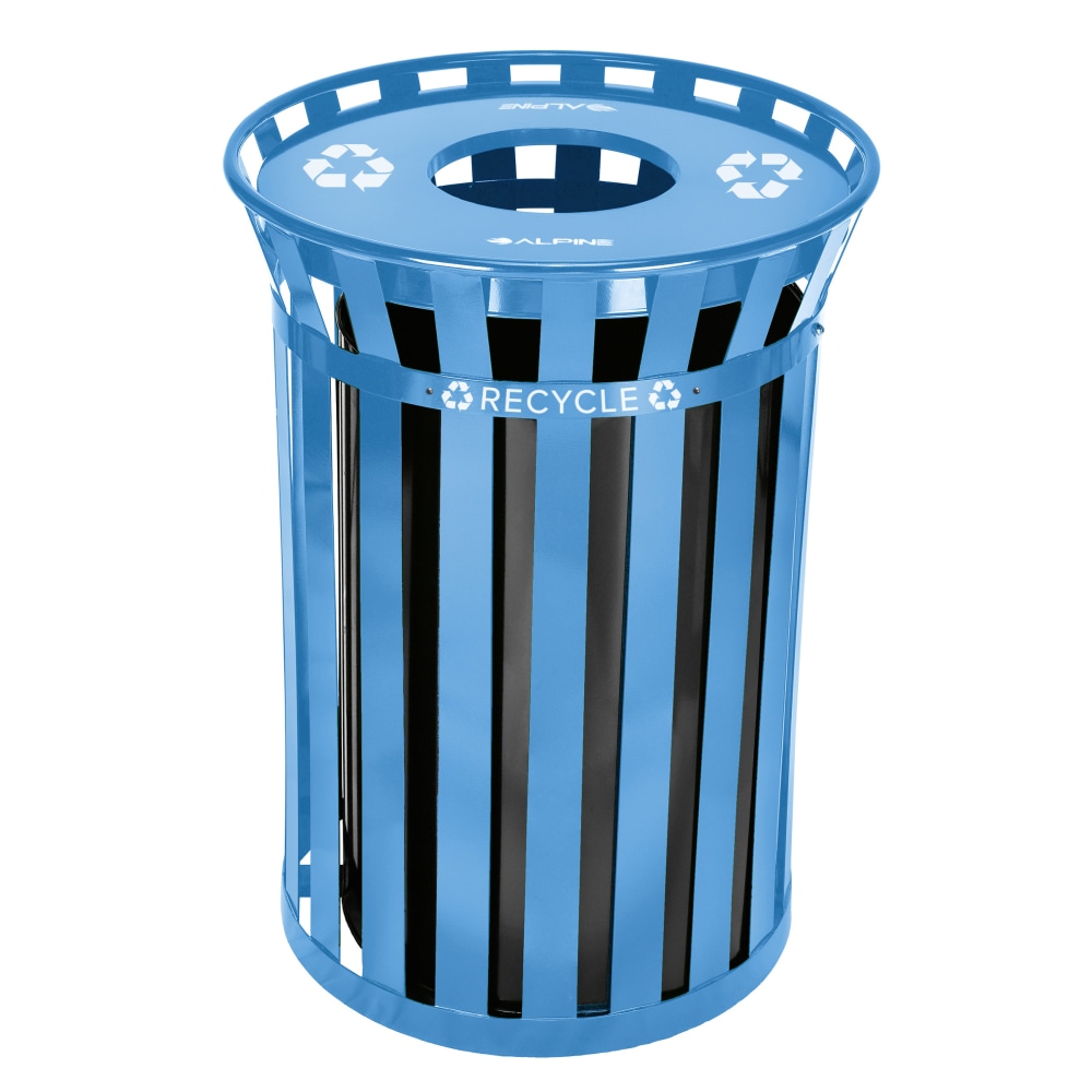 Alpine Industries Outdoor Metal Recycling Receptacle, 38 Gallons, Blue MPN:ALP479-38-BLU