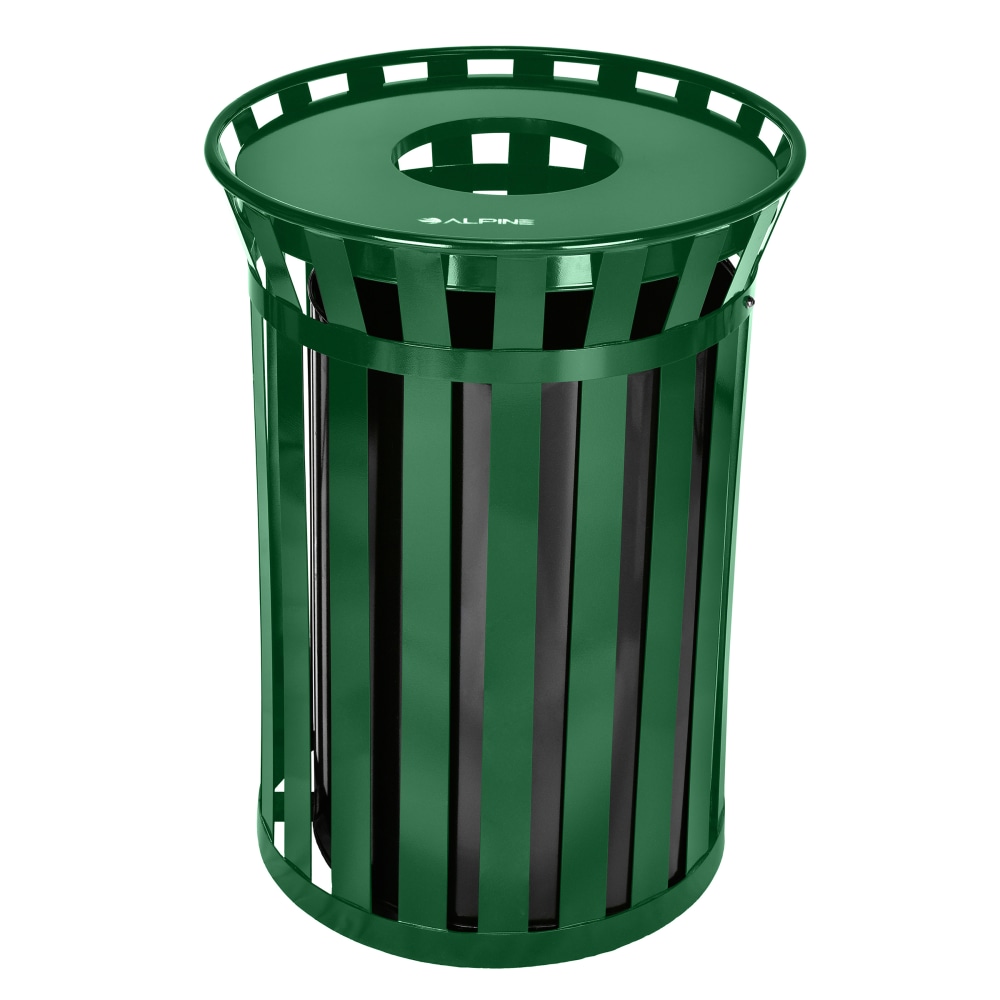 Alpine Industries Outdoor Metal Waste Receptacle, 38 Gallons, Green MPN:ALP479-38-GRN