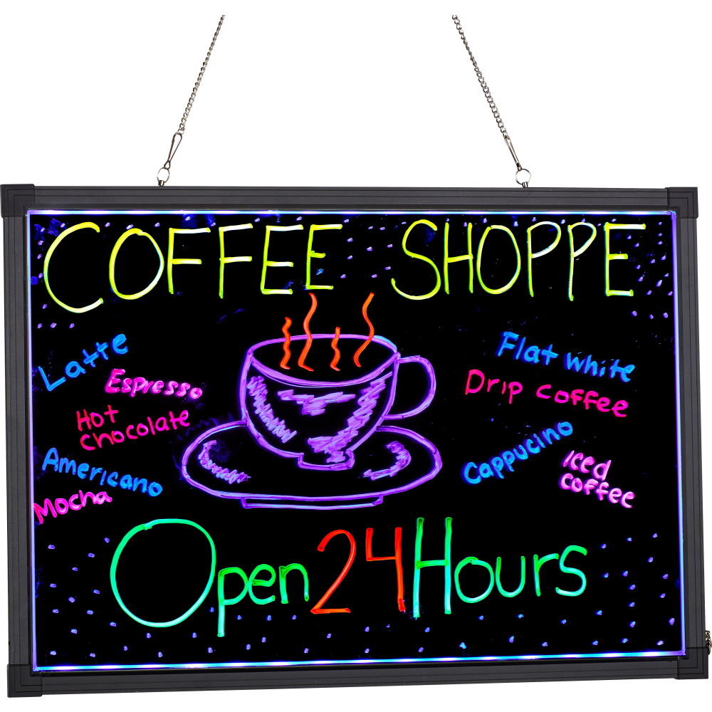 Alpine LED Illuminated Hanging Message Writing Board, 19-3/4inW x 27-5/8inH, Clear/Black MPN:ALP495-03