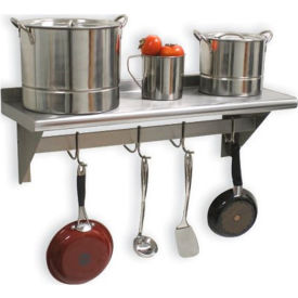 Advance Tabco PS-12-36 Wall-Mounted Shelf With Pot Rack Stainless Steel - 6 Hooks 36