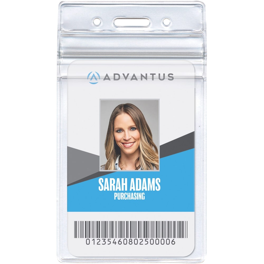 Advantus Vertical Re-sealable Badge Holders, 2 5/8in x 3 3/4in, Clear, Pack Of 50 MPN:75524