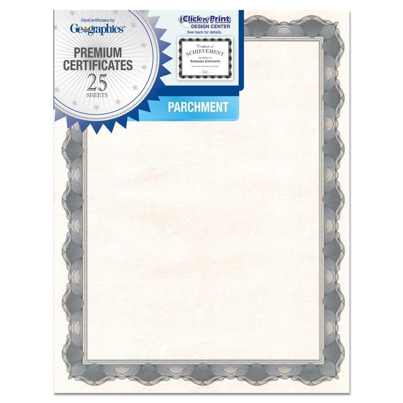 Geographics Parchment Certificates, 8 1/2in x 11in, Crown Silver, Pack Of 25 (Min Order Qty 32) MPN:20020