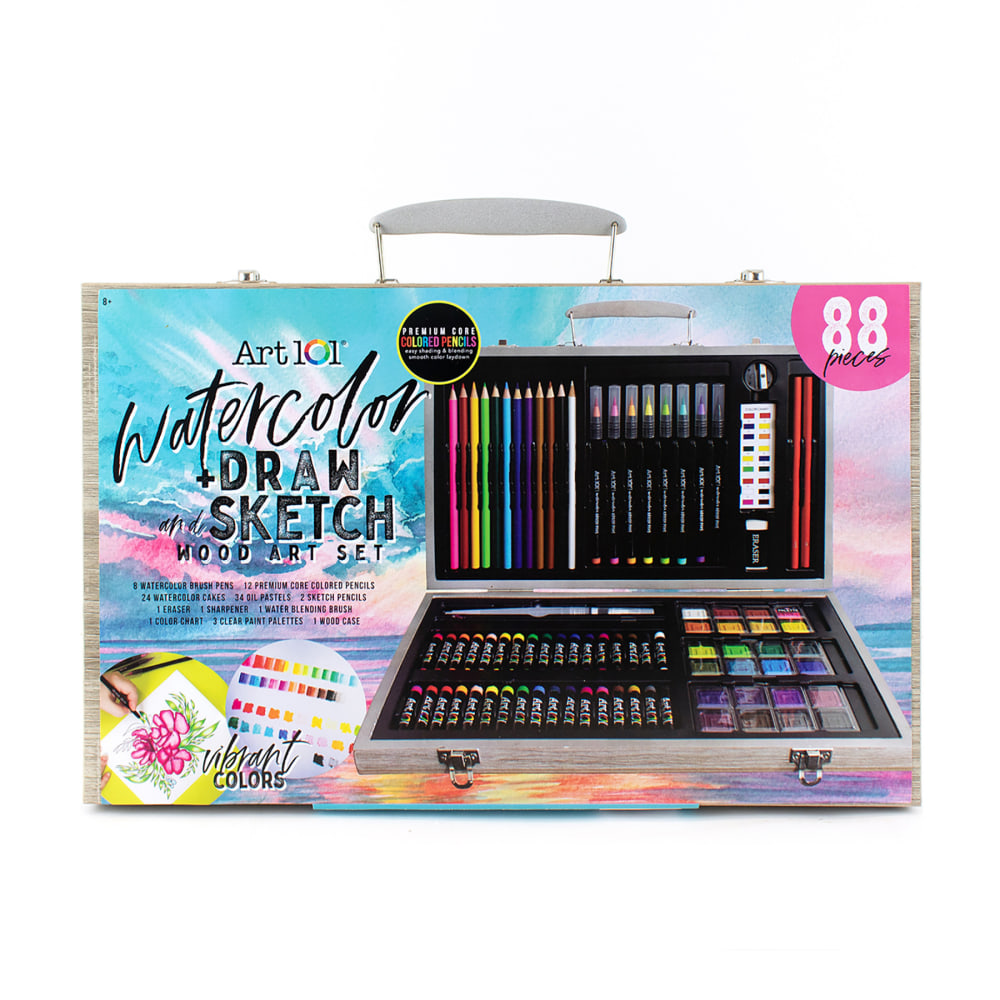 Art 101 Watercolor, Draw and Sketch 88-Piece Wood Art Set MPN:AOO53088MB