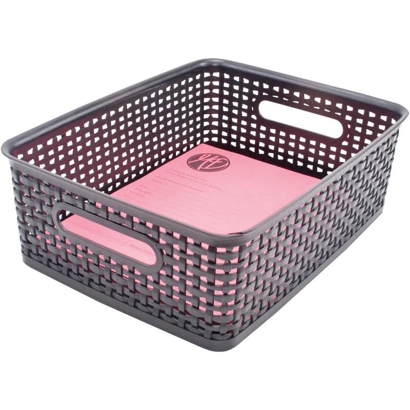 Advantus Plastic Weave Bins, 4.8inH x 10.5inW x 13.3inD, Desktop, Secure Grip, Black, Plastic, 2 Each MPN:AVT40327