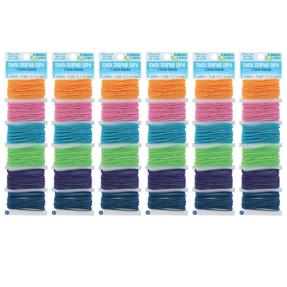 Clubhouse Crafts Thick Sparkle Elastic Cord, Assorted Colors, 18 Yd. Per Pack, Set Of 6 Packs MPN:AVTSUL8900111-6