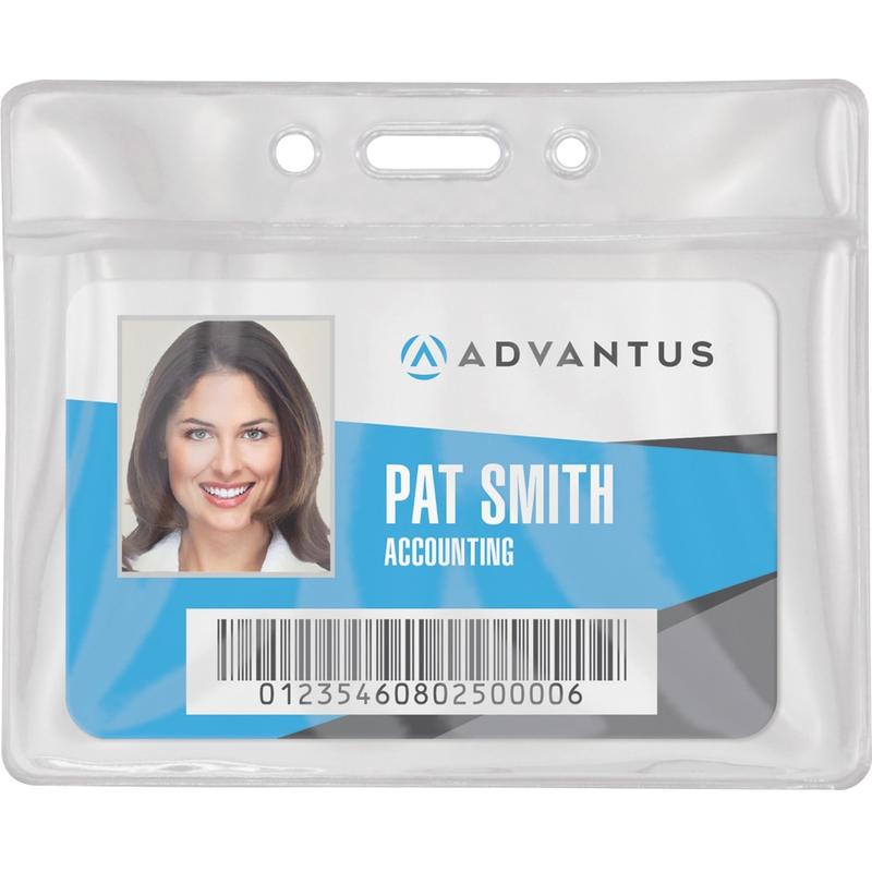 Advantus Vinyl ID Badge Holders - Support 3.50in x 2.50in Media - Horizontal - Vinyl - Clear - Durable - 50 / Pack MPN:75683