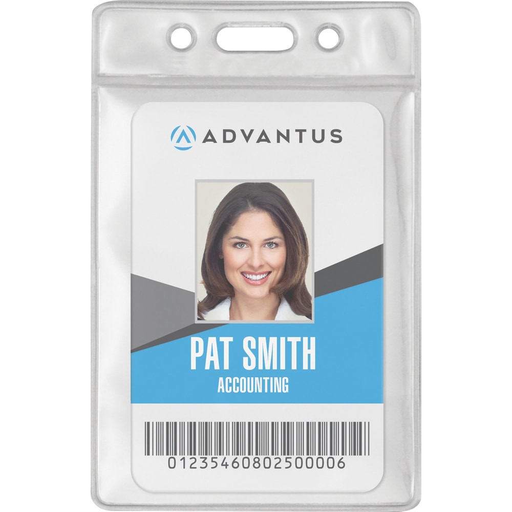 Advantus Vinyl ID Badge Holders - Support 2.50in x 3.50in Media - Vertical - Vinyl - Clear - Durable - 50 / Pack MPN:75684