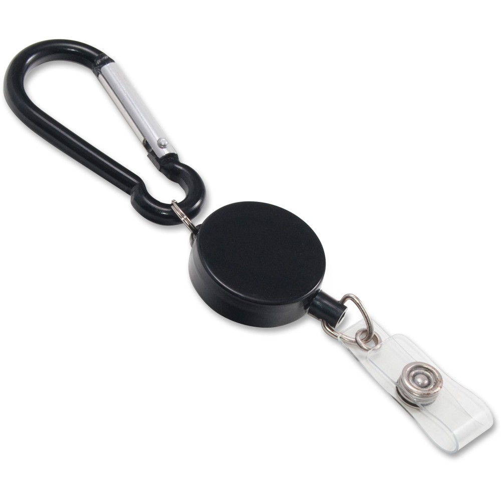 Advantus Metal Badge Reel/Carabiner Set - Nylon, Metal - Black - 1 Pack MPN:76349