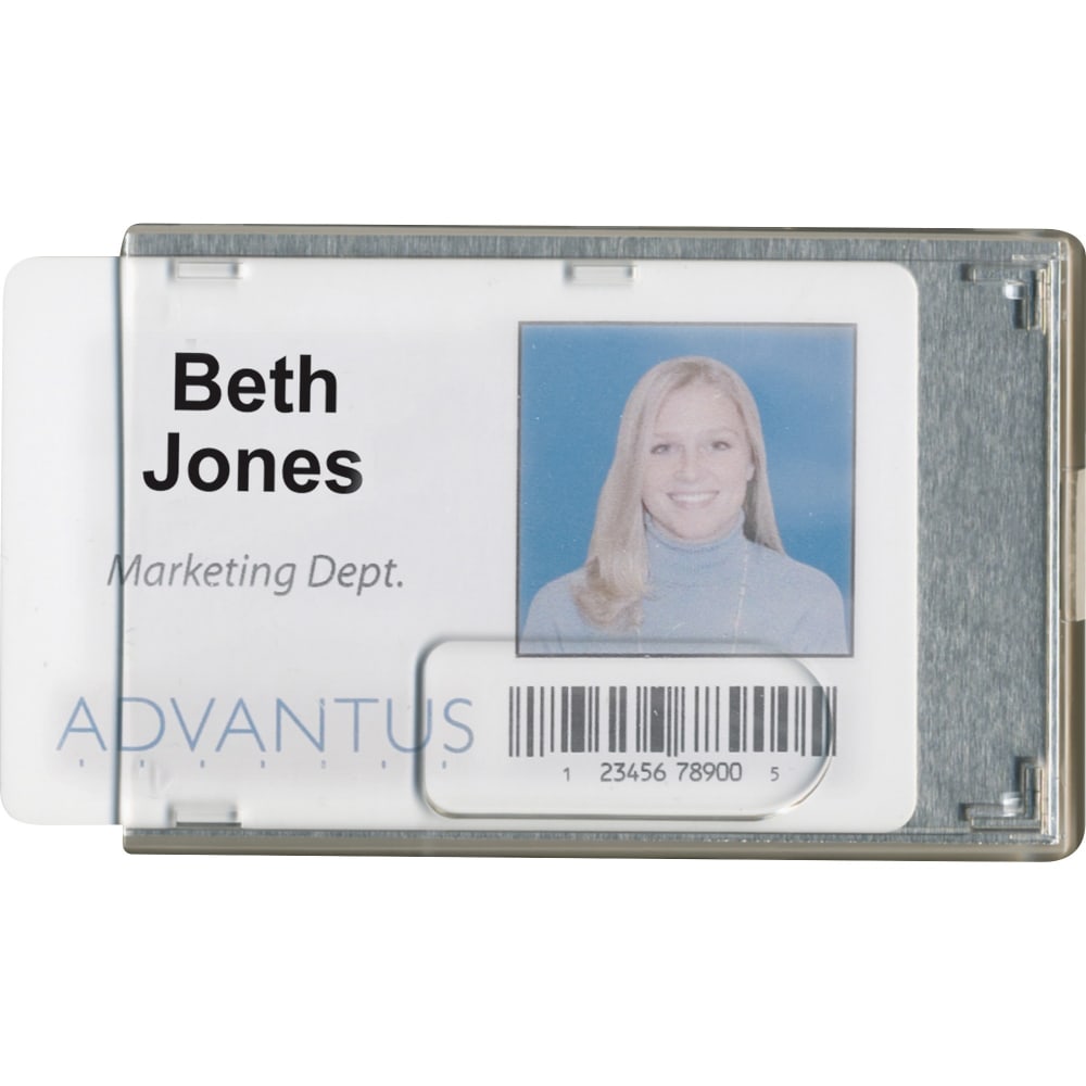 Advantus RFID Blocking Badge Holder - Support 3.38in x 2.13in Media - Vertical, Horizontal - Vinyl - Clear - Removable - 20 / Pack MPN:76416