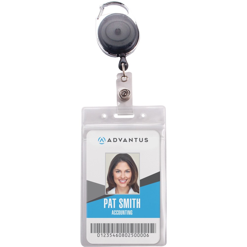 Advantus Vinyl Badge Reel Holders, For 2-9/16in x 3-3/4in Media, Black/Clear, Pack Of 10 Holders MPN:91129