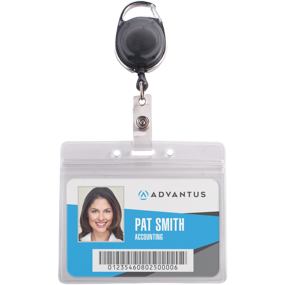 Advantus Badge Reel Holder Combo Pack - Support 3.75in x 2.58in Media - Horizontal - Vinyl - Black/Clear - Durable - 10 / Pack MPN:91130