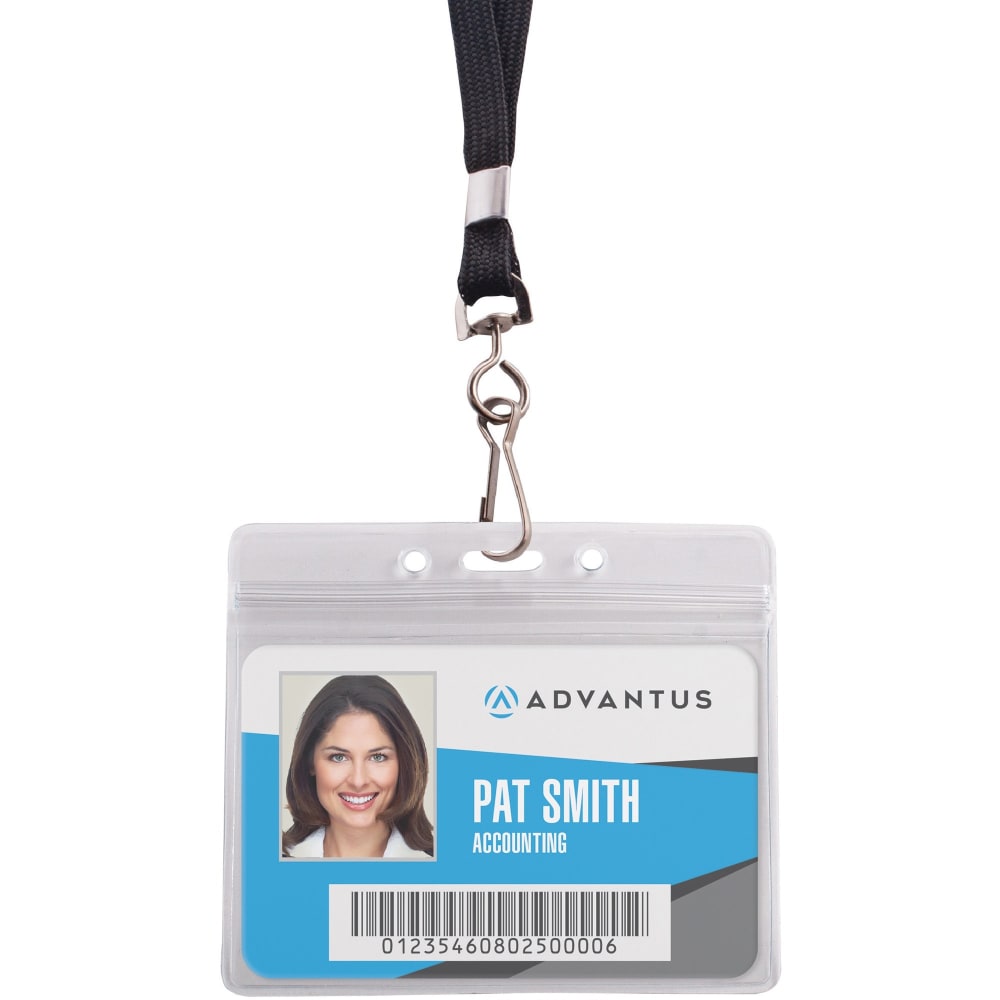 Advantus ID Holder/Lanyard Combo, Horizontal, Black/Clear, Pack of 20 MPN:91132