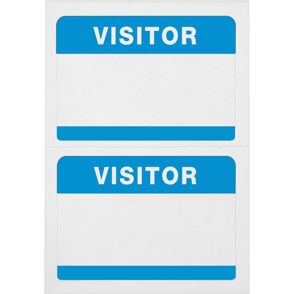 Advantus Self-Adhesive Visitor Badges, Rectangle, 2-1/4in x 3-1/2in, White/Blue, Box of 100 MPN:97190