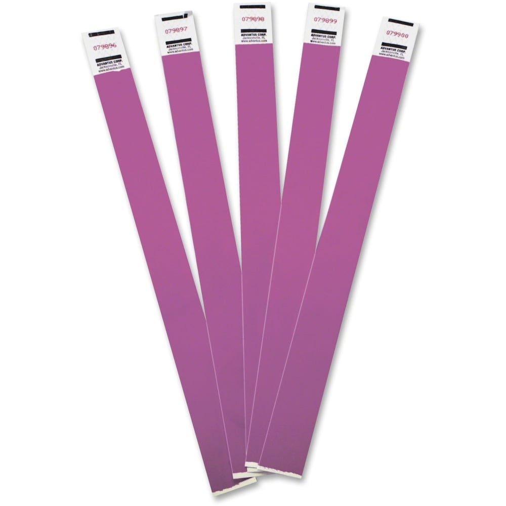 Advantus Tyvek Wristbands, AVT75440, 3/4inW x 10inL, Rectangle, Purple, Tyvek, Pack Of 100 (Min Order Qty 5) MPN:75440