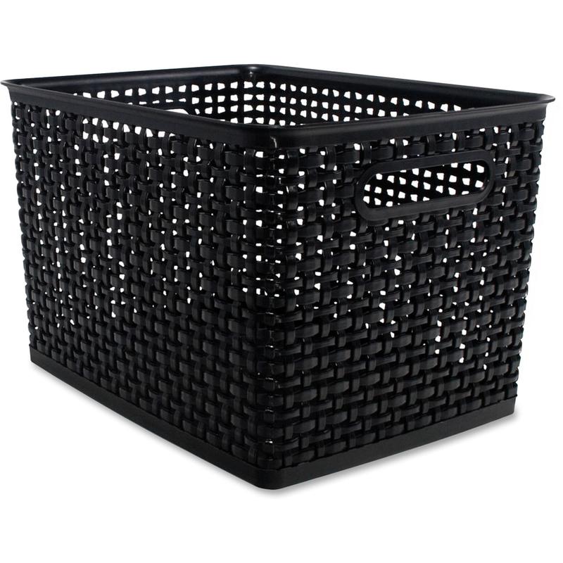 Advantus Plastic Weave Bin, Square, 13.5inH x 10.5inW x 8.8inD, Plastic, Black, 2 / Pack MPN:40328