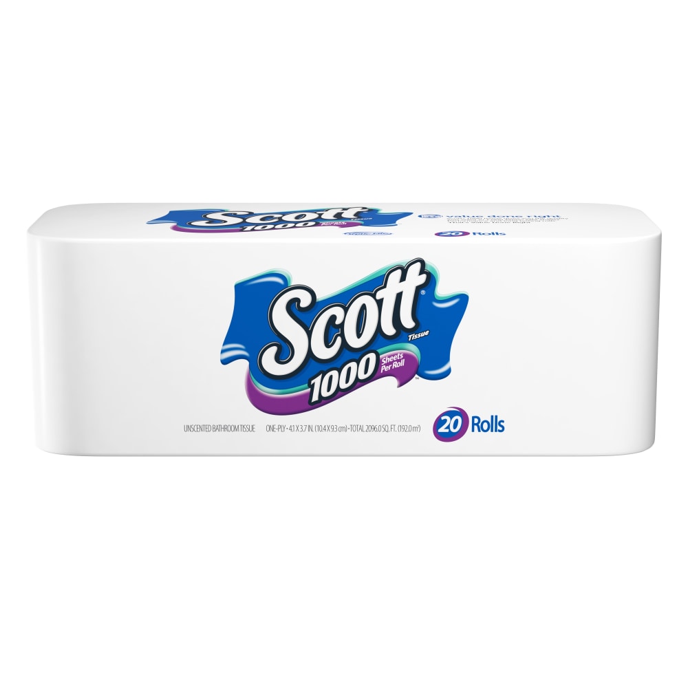 Scott 1-Ply Toilet Paper, 1000 Sheets Per Roll, Pack Of 20 Rolls MPN:20032