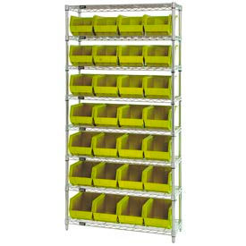 GoVets™ Chrome Wire Shelving w/ 28 Stacking Yellow Bins 36