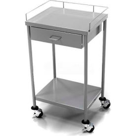 AERO Stainless Steel Anesthesia Utility Table with 1 Drawer & Guard Rail Top Shelf CSDW-1-1620