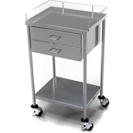 AERO Stainless Steel Anesthesia Utility Table with 2 Drawers & Guard Rail Top Shelf CSDW-2-1620