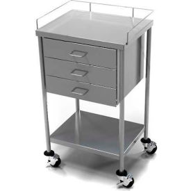 AERO Stainless Steel Anesthesia Utility Table with 3 Drawers & Guard Rail Top Shelf CSDW-3-1620