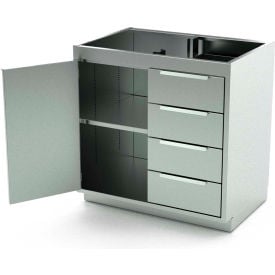 AERO Stainless Steel Base Cabinet BC-1901 1 Hinged Door 1 Shelf 4 Drawers 36