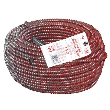 Metal Clad Building Cable, MC; FPLP, 14 AWG, 2C with Ground C, Red, Steel, Solid, 600V AC, 250 ft MPN:1834R42-00