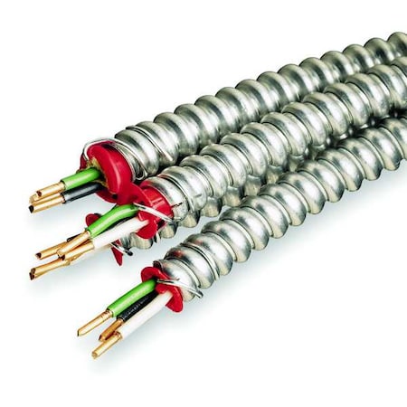 Metal Clad Building Cable, MC, 14 AWG, 2C with Ground C, Silver, Aluminum, Solid, 600V AC, 250 ft MPN:2101S42-00