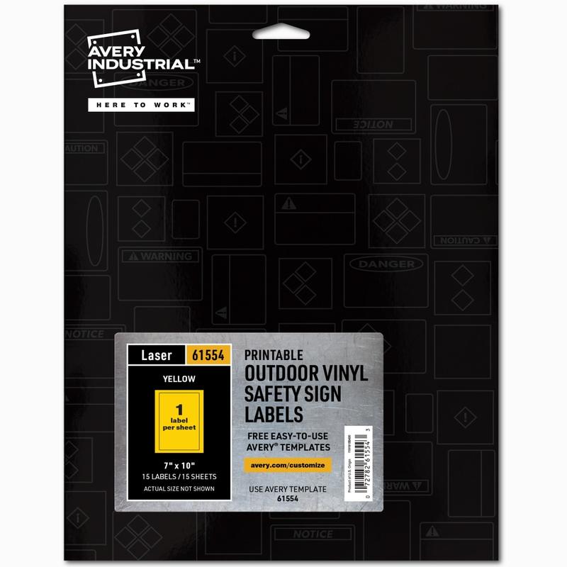 Avery Industrial Adhesive Vinyl Signs, 61554, Rectangle, 7in x 10in, Yellow, Pack Of 15 MPN:61554