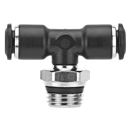 Push-Fit Tee Fitting, Push-to-Connect x Push-to-Connect x Universal, 6mm Tube OD, 1/8 in Pipe Size MPN:55210-6-1/8