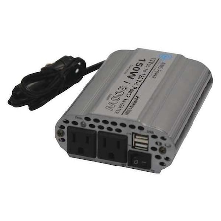 Power Inverter, Aluminum Case, Modified Sine Wave Form, 150W Nominal Output, 120V AC Output Voltage MPN:PWRINV150W