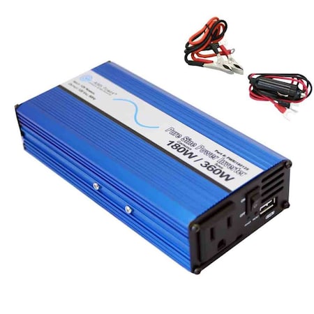 Power Inverter, Pure Sine, 360 W Peak, 180 W Continuous, 1 Outlets MPN:PWRI18012S