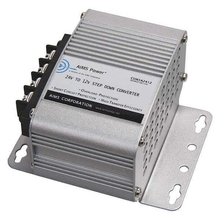 DC to DC Converter, 24V DC to 12V DC, 0 Hz, Aluminum MPN:CON5A2412