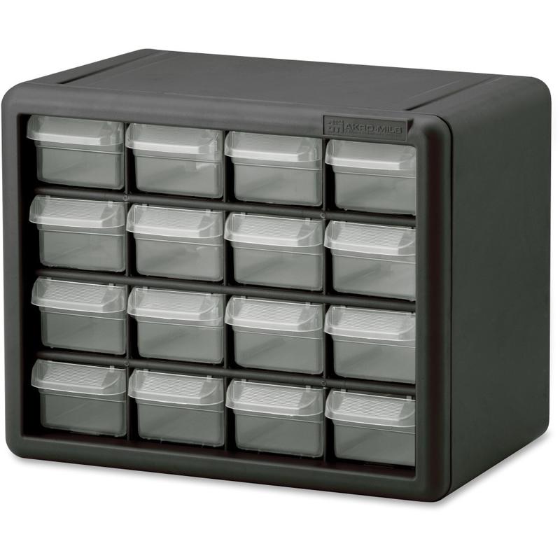 Akro-Mils 16-Drawer Plastic Storage Cabinet, 8.5in x 6.4in, Black/Clear MPN:10116