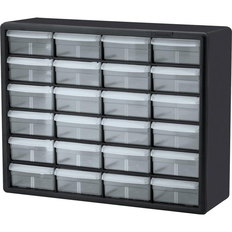 Akro-Mils Plastic 24-Drawer Storage Cabinet, 15 12/16in x 20in x 6 6/16in, Black/Clear MPN:10124