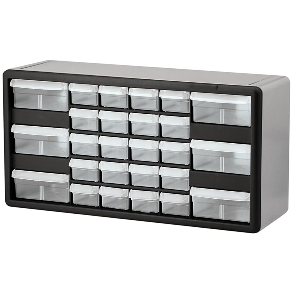 Akro-Mils Plastic 26-Drawer Stackable Cabinet, 20in x 6 3/8in x 10 11/32in, Black/Gray MPN:10126