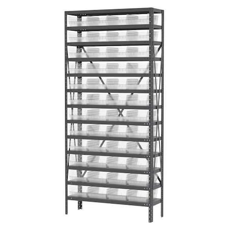 Steel Bin Shelving, 12 in D x 79 in H x 36 in W, 13 Shelves, Clear MPN:AS1279150SC