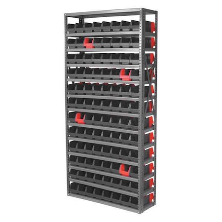 Steel Bin Shelving, 36 in W x 79 in H x 12 in D, 13 Shelves, Gray/Black/Red MPN:AS127936442BK