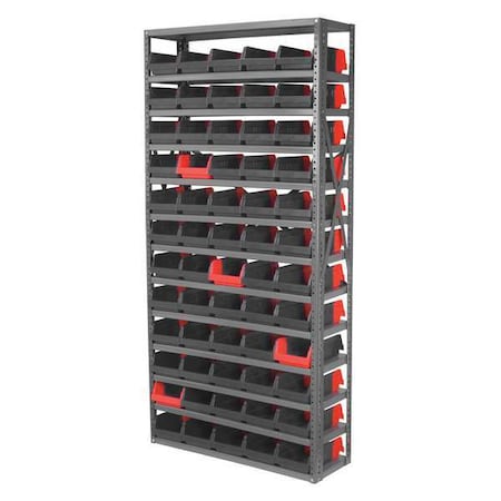 Steel Bin Shelving, 36 in W x 79 in H x 12 in D, 13 Shelves, Gray/Black/Red MPN:AS127936462BK
