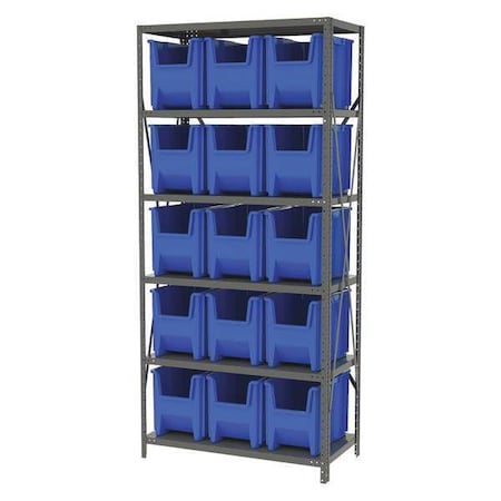 Steel Bin Shelving Kit, 6 Shelves, Gray/Blue MPN:AS187913014B