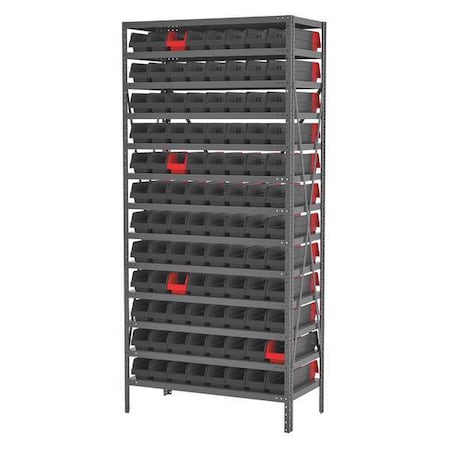 Steel Bin Shelving, 36 in W x 79 in H x 18 in D, 13 Shelves, Gray/Black/Red MPN:AS187936448BK