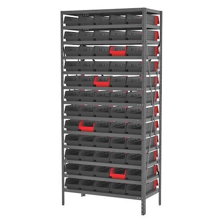 Steel Bin Shelving, 36 in W x 79 in H x 18 in D, 13 Shelves, Gray/Black/Red MPN:AS187936468BK
