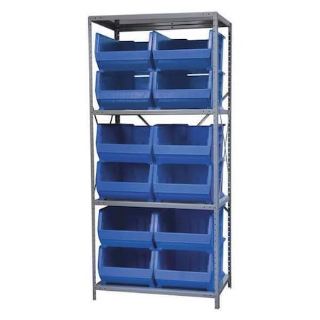 Steel Bin Shelving Kit, 3 Shelves, Gray/Blue MPN:AS2479287B