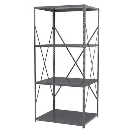 Steel Bin Shelving Kit, 4 Shelves, Gray/Blue MPN:AS2479288B