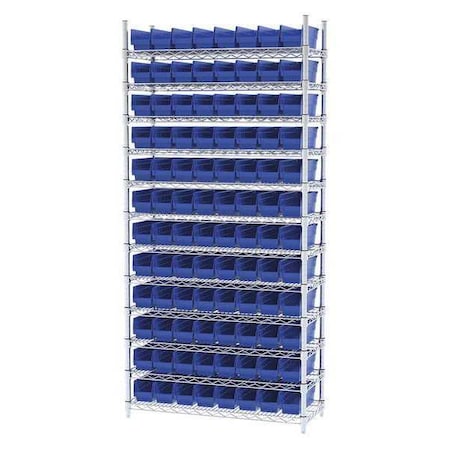 Steel Wire Bin Shelving, 36 in W x 74 in H x 14 in D, 12 Shelves, Silver/Blue MPN:AWS143630120B