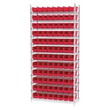 Steel Wire Bin Shelving, 36 in W x 74 in H x 14 in D, 12 Shelves, Silver/Red MPN:AWS143630120R