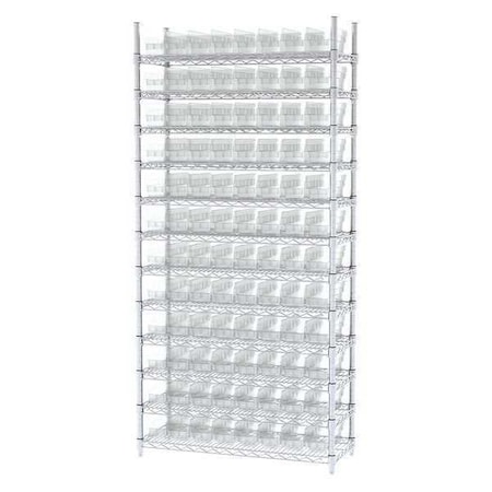 Steel Bin Shelving, 14 in D x 74 in H x 36 in W, 12 Shelves, Clear MPN:AWS143630120SC