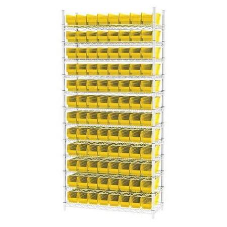 Steel Wire Bin Shelving, 36 in W x 74 in H x 14 in D, 12 Shelves, Silver/Yellow MPN:AWS143630120Y