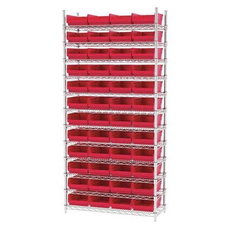 Wire Shelving, 12 Shelves, Silver/Red MPN:AWS143630150R