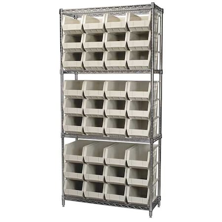 Steel Wire Bin Shelving, 36 in W x 74 in H x 14 in D, 4 Shelves, Silver/Stone MPN:AWS143630240S