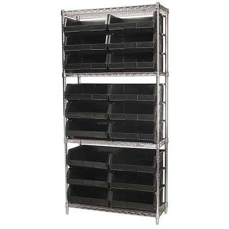 Steel Wire Bin Shelving, 36 in W x 74 in H x 14 in D, 4 Shelves, Silver/Black MPN:AWS143630250K